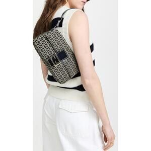 Fendi Zucchino Canvas & Leather Baguette Shoulder Handbag Light Gray/Navy Blue